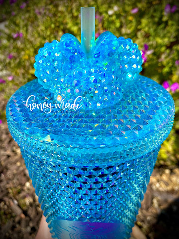 Blinged Out Light Blue Girl Mouse Straw Topper