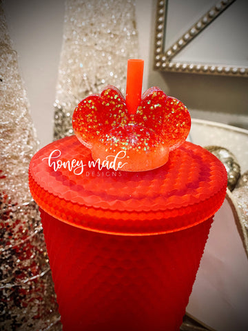 Soft Red Glitter Girl Mouse Straw Topper