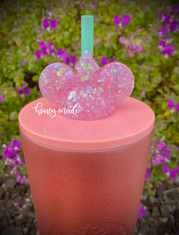 Princess Mouse Chunky Pink Glitter Straw Topper