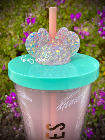 Chunky Peach Girl Mouse Straw Topper