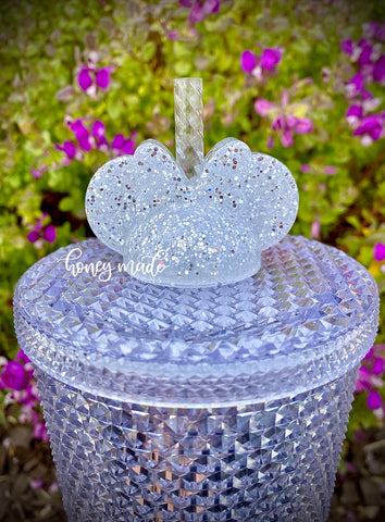 White Silver Girl Mouse Straw Topper