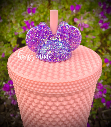 Chunky Purple Glitter Girl Mouse Straw Topper