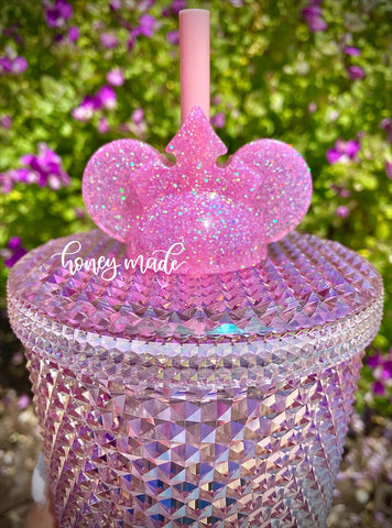 Princess Mouse Pink Glitter Straw Topper