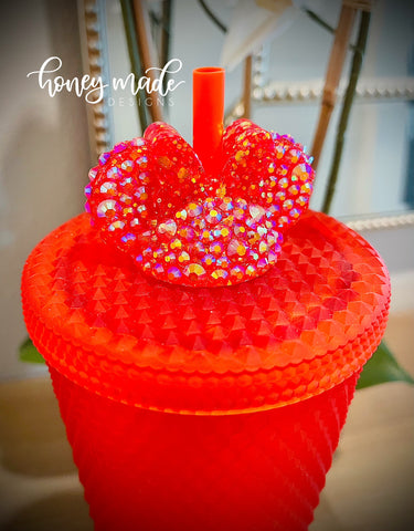 Blinged Out Soft Red Matte Girl Mouse Straw Topper