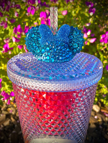 Blinged Out Turquoise Girl Mouse Straw Topper