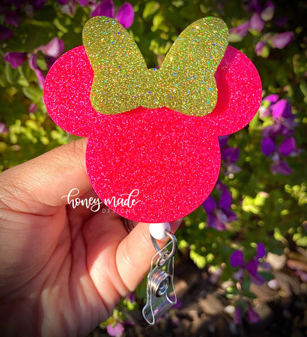 Watermelon Girl Mouse Glitter Badge Reel