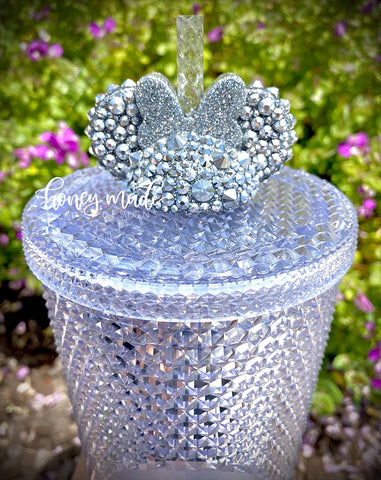 Blinged Out Silver Girl Mouse Straw Topper