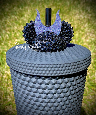 Blinged Out Black Villan Straw Topper