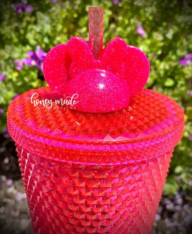 Girl Mouse Hot Pink Glitter Straw Topper