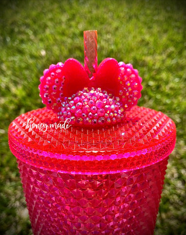 Blinged Out Hot Pink Girl Mouse Straw Topper