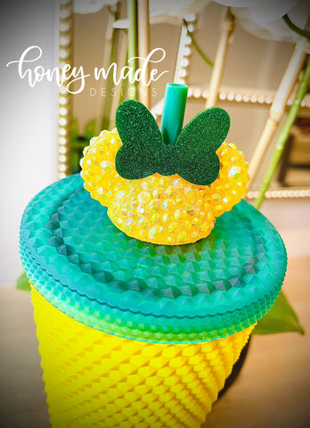 Blinged Pineapple Girl Mouse Straw Topper