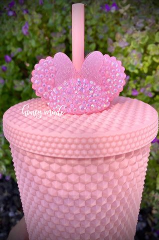 Blinged Out Light Pink Girl Mouse Straw Topper