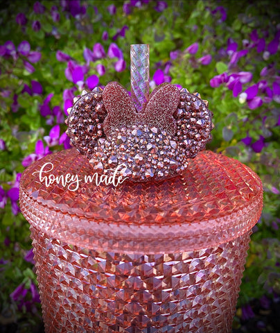 Blinged Out Rose Gold Girl Mouse Straw Topper