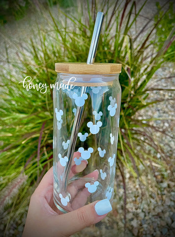 Mouse Glass Tumbler with Personalized Bamboo Lid and Straw