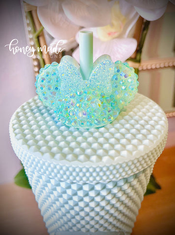 Blinged Out Mint Girl Mouse Straw Topper