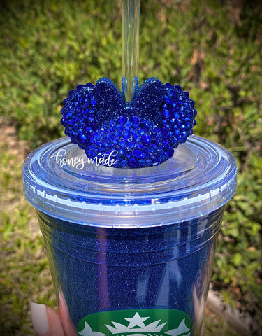 Blinged Out Blue Girl Mouse Straw Topper