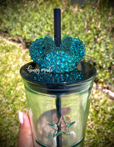 Blinged Out Teal Girl Mouse Straw Topper