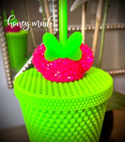 Neon Pink Blinged Out Girl Mouse Straw Topper