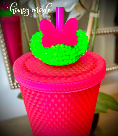 Neon Green Blinged Out Girl Mouse Straw Topper