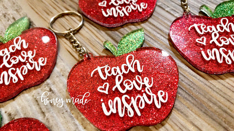 Teach.Love.Inspire Glitter Apple Keychain