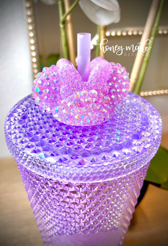 Blinged Purple Glitter Girl Mouse Straw Topper