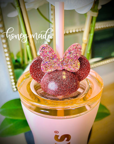 Oversized Rose Gold Bow Girl Mouse Straw Topper